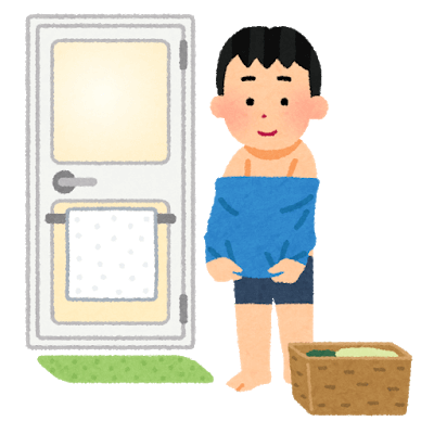 脱衣場で服を脱いでいる人