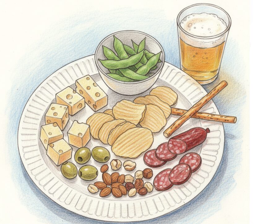 鮭皮チップス：他のおつまみとのカロリー比較