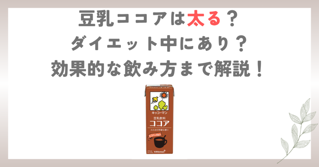 豆乳ココアは太る？ダイエット中にあり？効果的な飲み方まで解説！