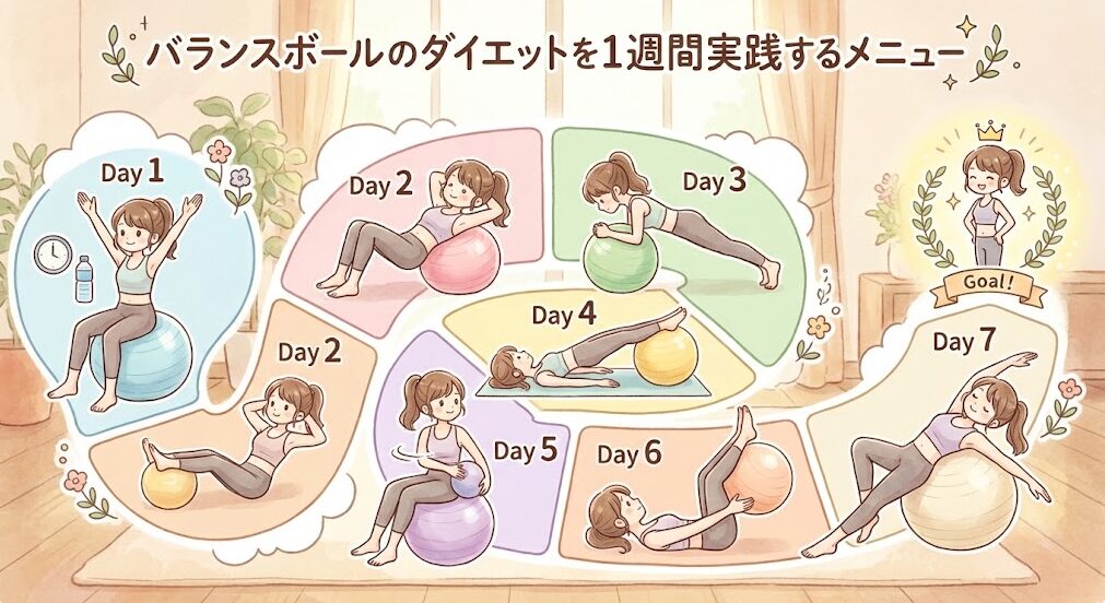 バランスボールのダイエットを1週間実践するメニュー