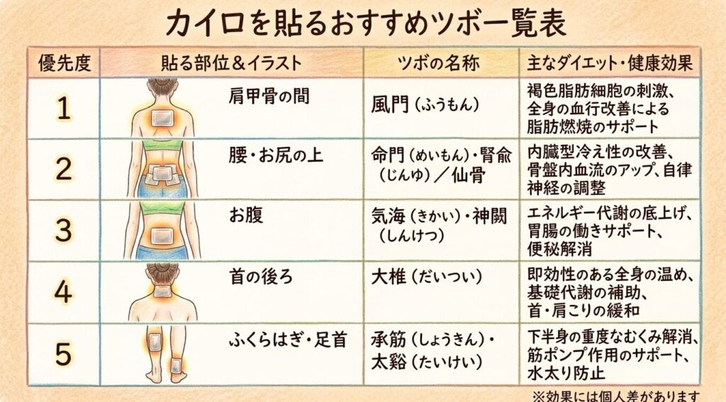 痩せ体質を作るカイロダイエットの貼る場所
