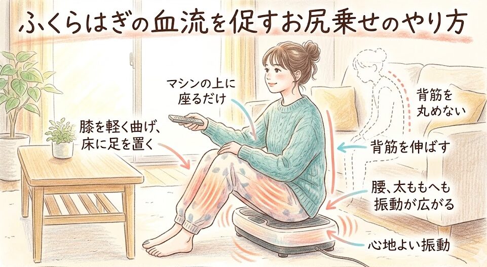 振動マシン：ふくらはぎの血流を促すお尻乗せのやり方