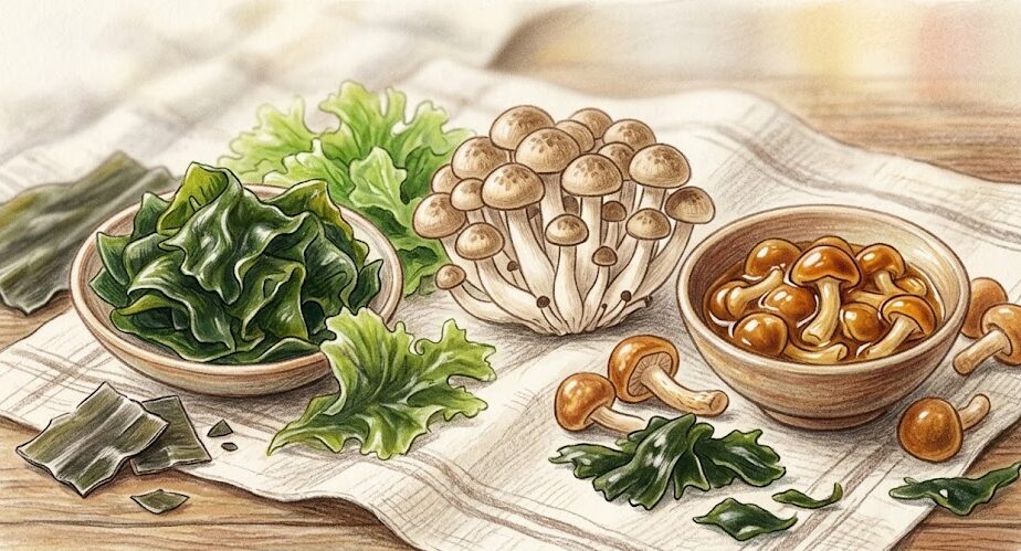 納豆ご飯と味噌汁のダイエット：食物繊維が豊富な海藻や野菜の具材
