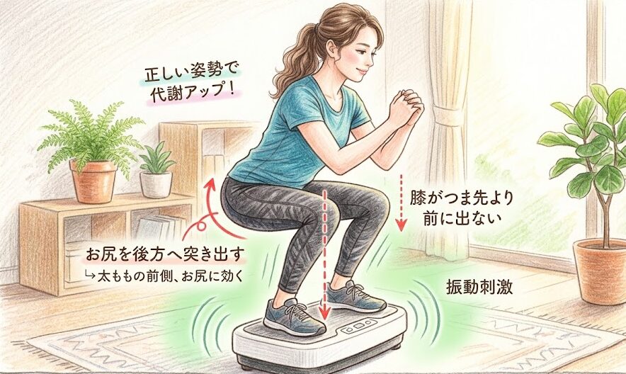 振動マシン：太ももにアプローチするスクワットのコツ