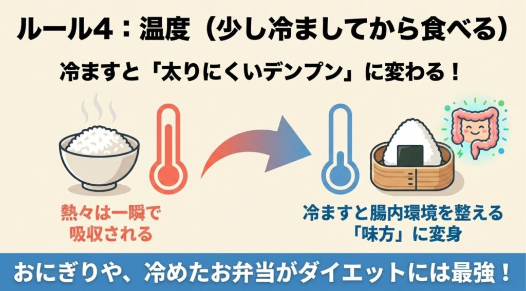 もち米を冷ますことで太りにくいレジスタントスターチに変化し、ダイエットの味方になる図解