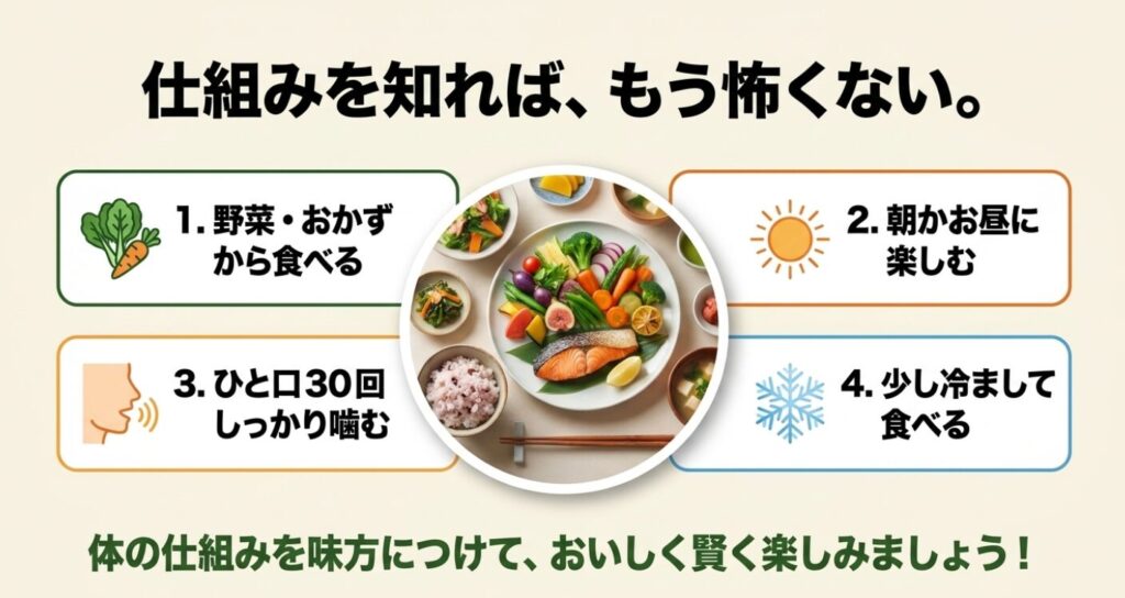 もち米：野菜から食べる、朝昼に楽しむ、しっかり噛む、冷まして食べるというもち米の賢い食べ方のまとめ