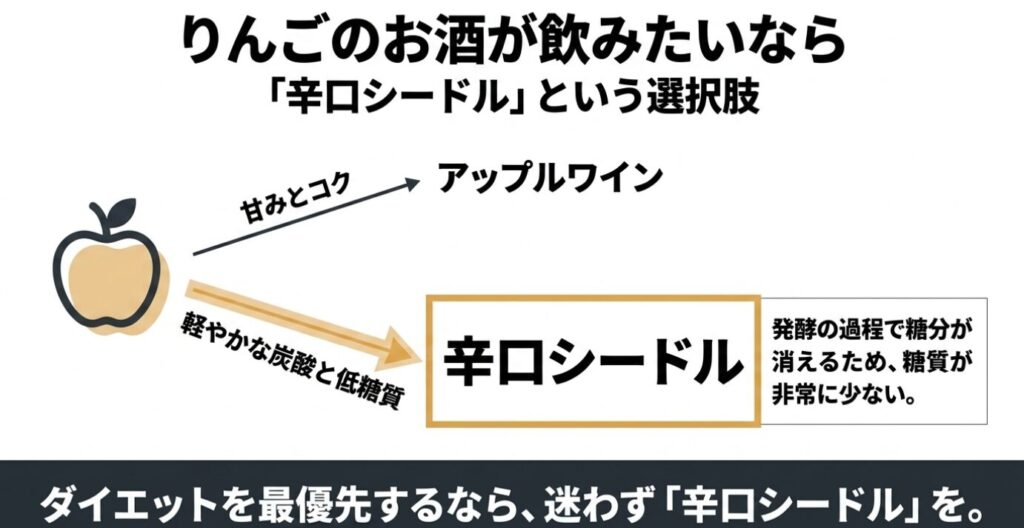 極甘口のアップルワインと、低糖質で軽やかな炭酸の辛口シードルの特徴比較