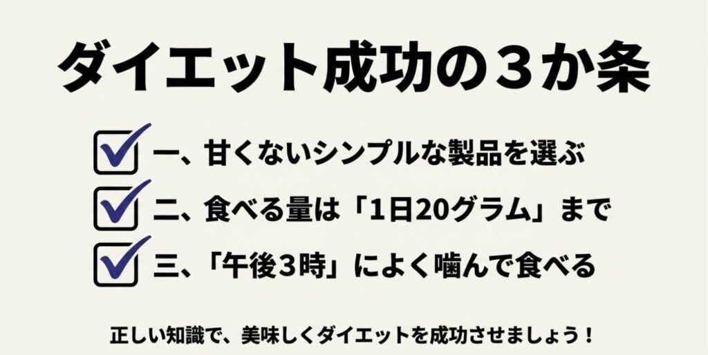 ビーフジャーキー:ダイエット成功の3か条。甘くないシンプルな製品を選ぶ、1日20グラムまで、午後3時によく噛んで食べる
