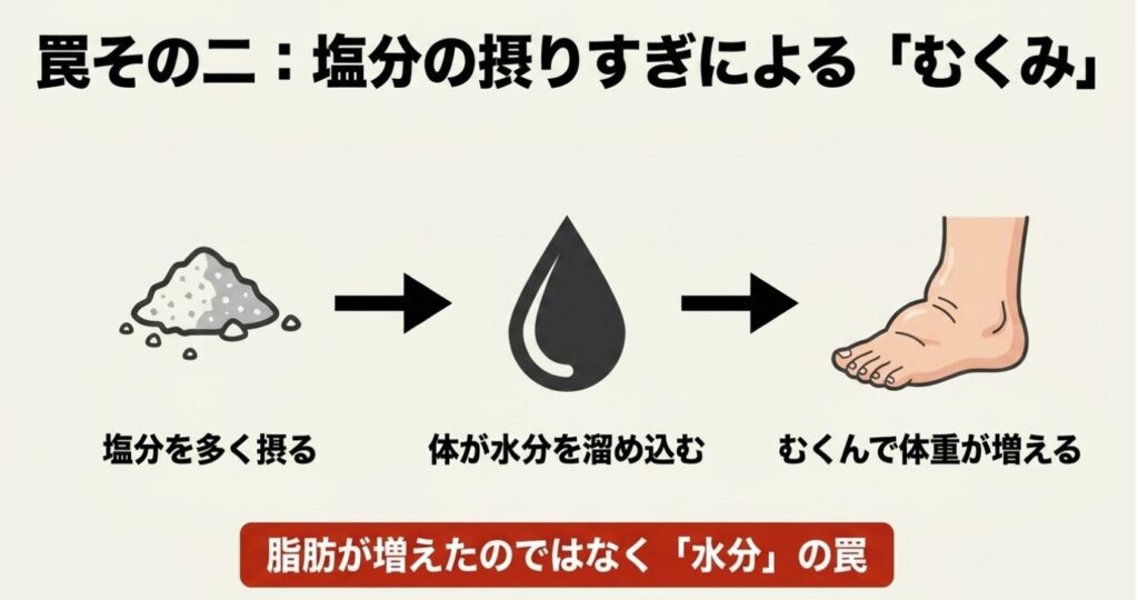 ビーフジャーキー:罠その二:塩分の摂りすぎによる「むくみ」。体が水分を溜め込むメカニズムの解説
