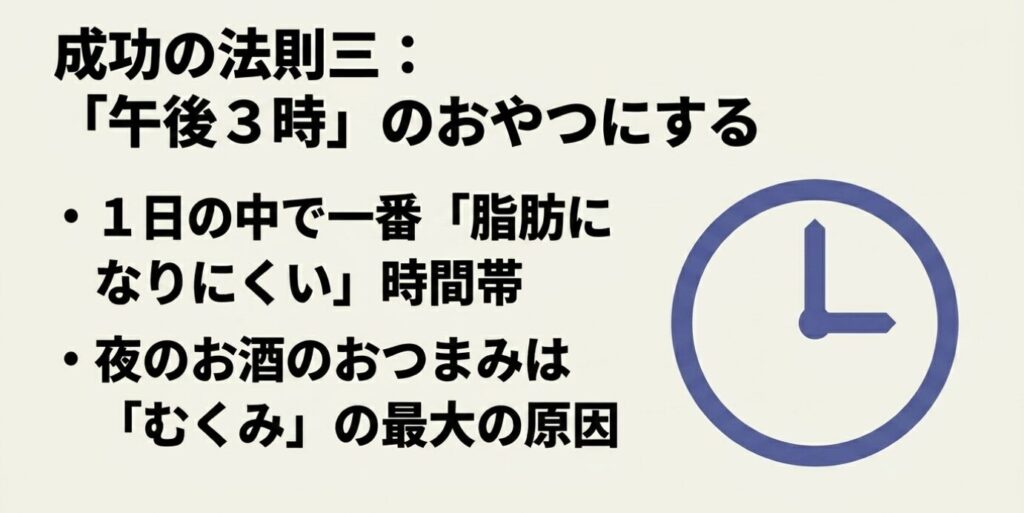ビーフジャーキー:成功の法則三:「午後3時」のおやつにする。1日の中で一番脂肪になりにくい時間帯