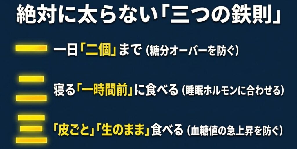 夜キウイ：絶対に太らない三つの鉄則。一日二個まで、寝る一時間前に食べる、皮ごと生のまま食べる。