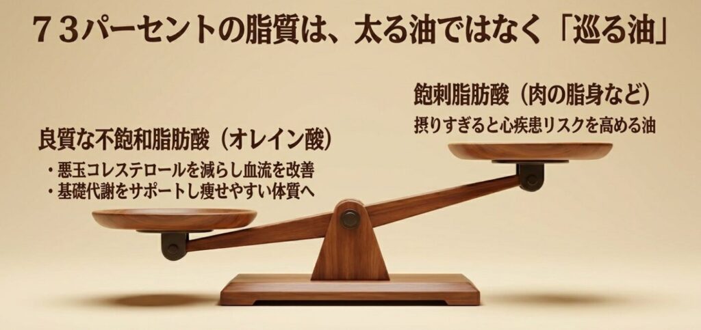 ピーカンナッツ：73パーセントの脂質は太る油ではなく巡る油。悪玉コレステロールを減らし血流を改善する良質な不飽和脂肪酸（オレイン酸）