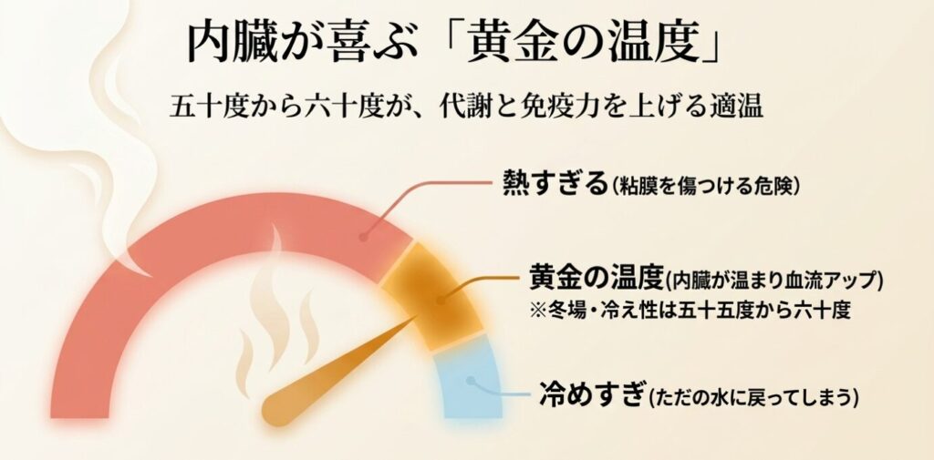 白湯の適温は50度から60度。内臓が温まり血流がアップする黄金の温度