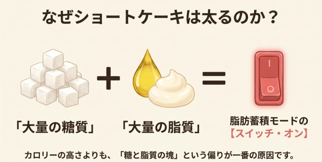 ショートケーキ：大量の糖質と脂質の組み合わせが脂肪蓄積モードのスイッチを入れるメカニズム