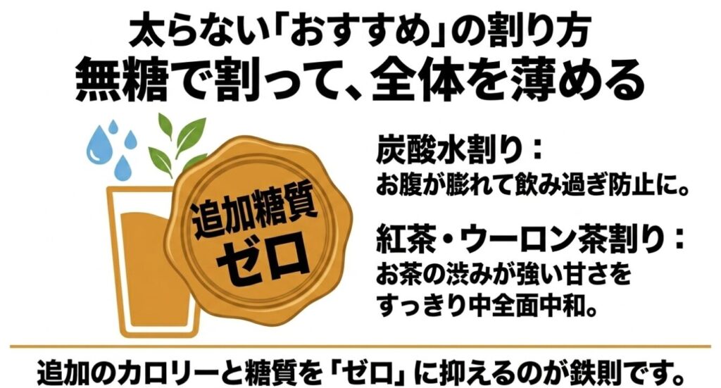 アップルワイン：飲みすぎ防止になる炭酸水割りや、甘さを中和する紅茶・ウーロン茶割りなど、追加糖質ゼロのおすすめの飲み方