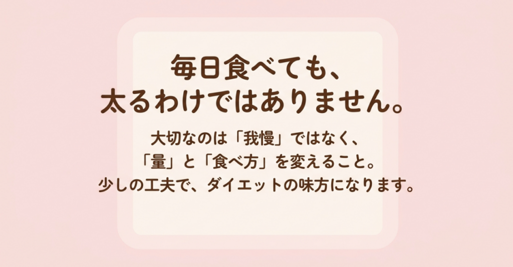 アポロは我慢するのではなく量と食べ方を調整すればダイエット中も楽しめることを示すスライド